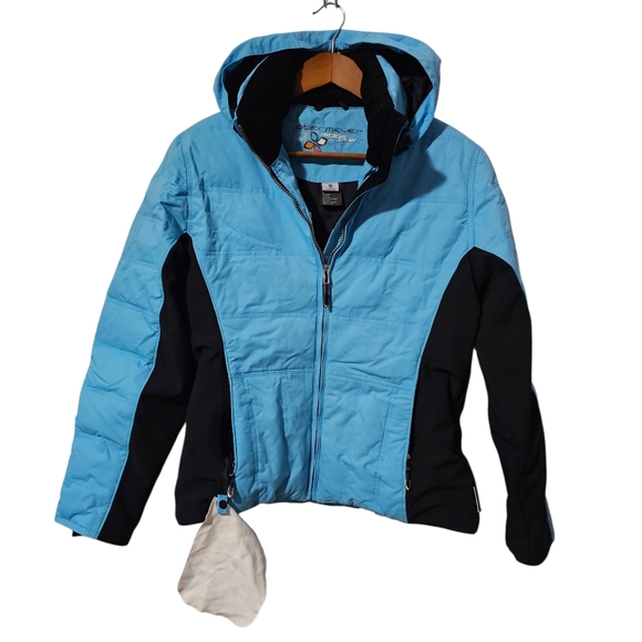 Obermeyer Jackets & Blazers - Obermeyer Ridge Line Down-Filled Ski Jacket Black/Sky Blue– Women’s Size 8